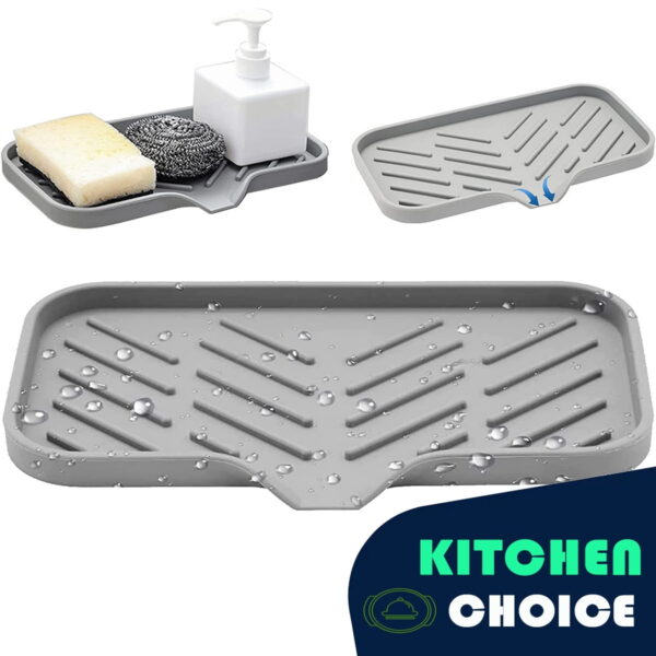 MEKBOK Kitchen Soap Tray, Silicone Sponge Holder for Bathroom Counter Sink Dish Bottle,Dishwashing Accessories（Grey）