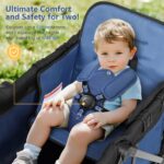 Minikid 2-in-1 Wagon Stroller with Adjustable Canopy, Rain Cover, Mosquito Net, Blue
