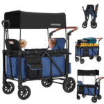 Minikid 2-in-1 Wagon Stroller with Adjustable Canopy, Rain Cover, Mosquito Net, Blue