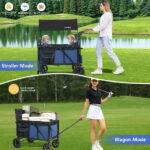 Minikid 2-in-1 Wagon Stroller with Adjustable Canopy, Rain Cover, Mosquito Net, Blue