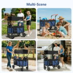 Minikid 2-in-1 Wagon Stroller with Adjustable Canopy, Rain Cover, Mosquito Net, Blue