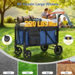 Minikid 2-in-1 Wagon Stroller with Adjustable Canopy, Rain Cover, Mosquito Net, Blue