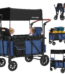 Minikid 2-in-1 Wagon Stroller with Adjustable Canopy, Rain Cover, Mosquito Net, Blue