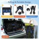 Minikid 2-in-1 Wagon Stroller with Adjustable Canopy, Rain Cover, Mosquito Net, Blue