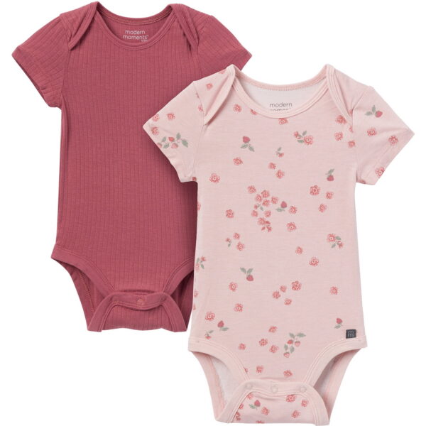 Modern Moments by Gerber Baby Boys or Girls Super Soft Short Sleeve Bodysuits, 2-Pack, Sizes 0M-12M