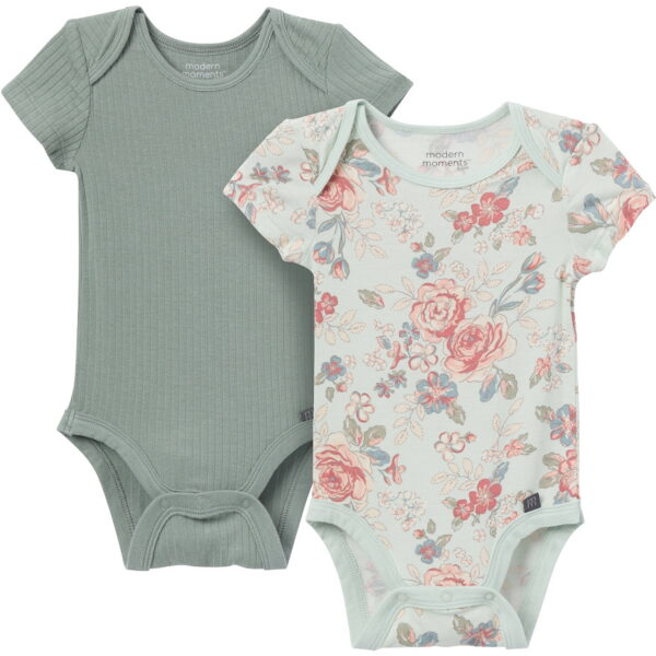 Modern Moments by Gerber Baby Boys or Girls Super Soft Short Sleeve Bodysuits, 2-Pack, Sizes 0M-12M