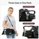 Momcozy Universal Stroller Organizer with Insulated Cup Holder & Shoulder Strap, Black
