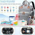 Morfone Baby Diaper Bag Backpack, Multifunction Waterproof Baby Bag with USB Charging Port, Stroller Straps & Pacifier Case Unisex, Gray