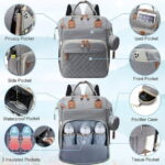 Morfone Baby Diaper Bag Backpack, Multifunction Waterproof Baby Bag with USB Charging Port, Stroller Straps & Pacifier Case Unisex, Gray