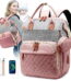 Morfone Baby Diaper Bag Backpack, Multifunction Waterproof Baby Bag with USB Charging Port, Stroller Straps & Pacifier Case Unisex, Pink