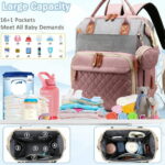 Morfone Baby Diaper Bag Backpack, Multifunction Waterproof Baby Bag with USB Charging Port, Stroller Straps & Pacifier Case Unisex, Pink