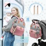 Morfone Baby Diaper Bag Backpack, Multifunction Waterproof Baby Bag with USB Charging Port, Stroller Straps & Pacifier Case Unisex, Pink