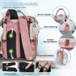 Morfone Baby Diaper Bag Backpack, Multifunction Waterproof Baby Bag with USB Charging Port, Stroller Straps & Pacifier Case Unisex, Pink