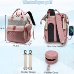 Morfone Baby Diaper Bag Backpack, Multifunction Waterproof Baby Bag with USB Charging Port, Stroller Straps & Pacifier Case Unisex, Pink