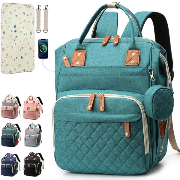 Morfone Baby Diaper Bag Backpack, Multifunction Waterproof Baby Bag with USB Charging Port, Stroller Straps & Pacifier Case Unisex, Green