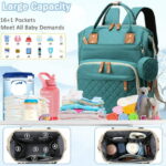 Morfone Baby Diaper Bag Backpack, Multifunction Waterproof Baby Bag with USB Charging Port, Stroller Straps & Pacifier Case Unisex, Green