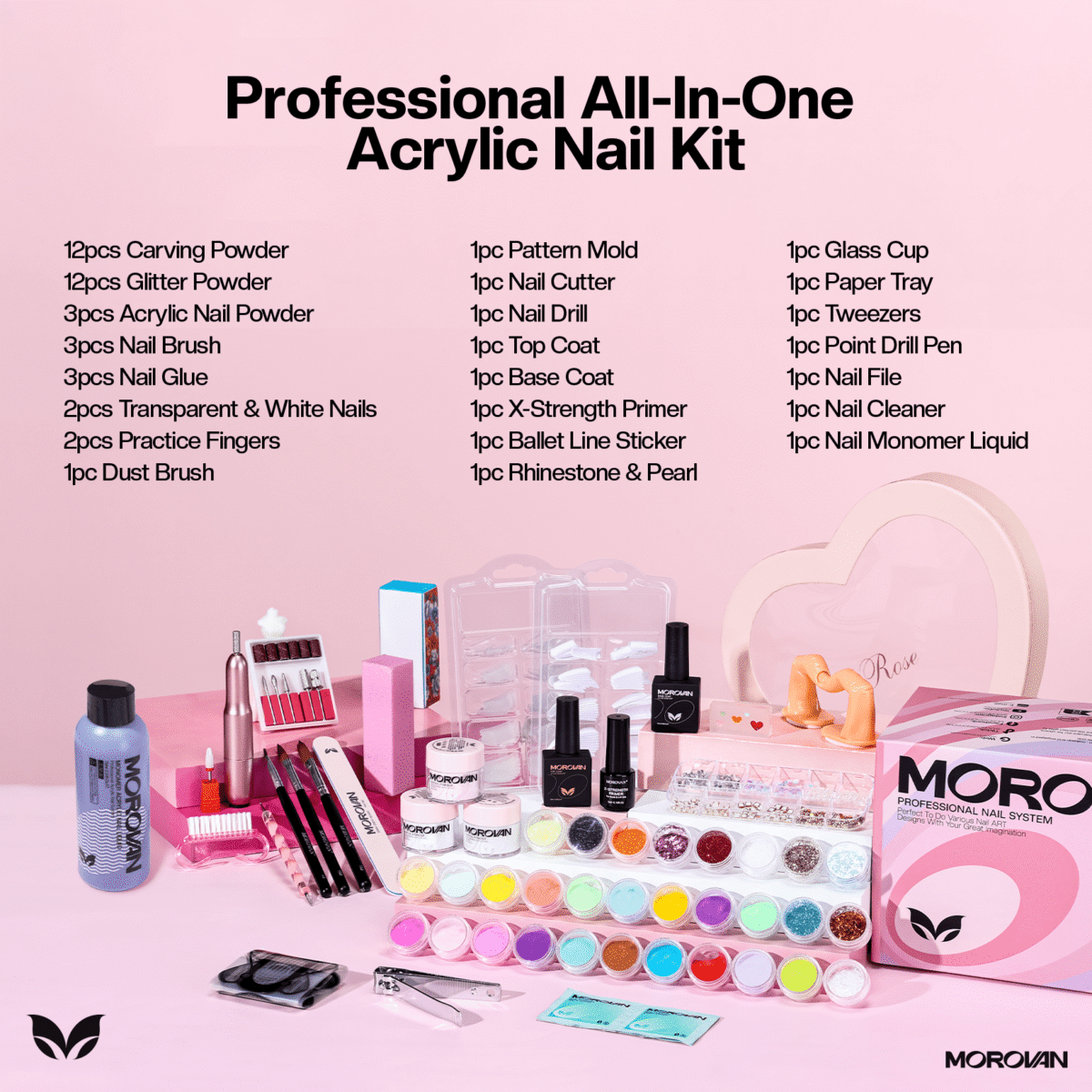 Morovan Acrylic Nail Kit with Drill - Glitter Acrylic Powder Monomer Liquid Set Beginners