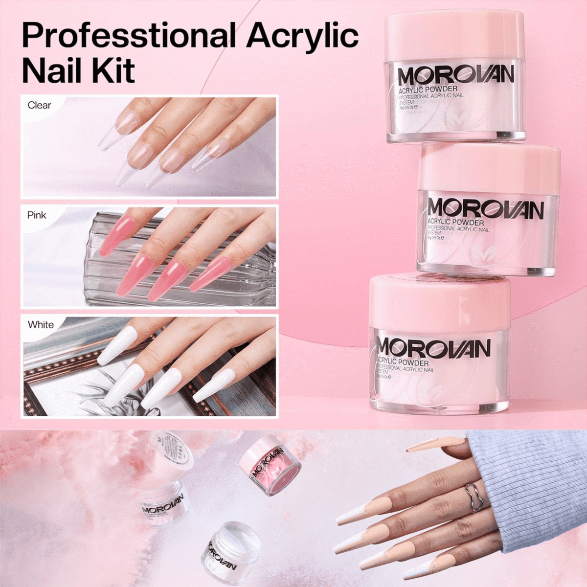 Morovan Acrylic Nail Kit with Drill - Glitter Acrylic Powder Monomer Liquid Set Beginners