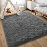 Nefoso Shag Area Rug, 5ft x 8ft Soft Fluffy Area Rugs for Living Room Bedroom Decor Carpet, Dark Gray