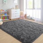 Nefoso Shag Area Rug, 5ft x 8ft Soft Fluffy Area Rugs for Living Room Bedroom Decor Carpet, Dark Gray