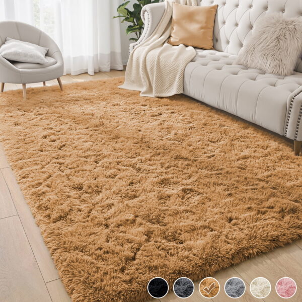 Nefoso Shag Area Rug, 5ft x 8ft Soft Fluffy Area Rugs for Living Room Bedroom Decor Carpet, Light Brown/Camel