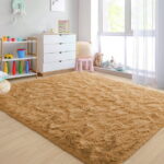 Nefoso Shag Area Rug, 5ft x 8ft Soft Fluffy Area Rugs for Living Room Bedroom Decor Carpet, Light Brown/Camel