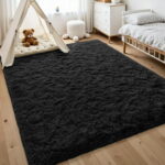 Nefoso Shag Area Rug, 5ft x 8ft Soft Fluffy Area Rugs for Living Room Bedroom Decor Carpet, Black