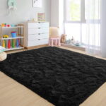Nefoso Shag Area Rug, 5ft x 8ft Soft Fluffy Area Rugs for Living Room Bedroom Decor Carpet, Black