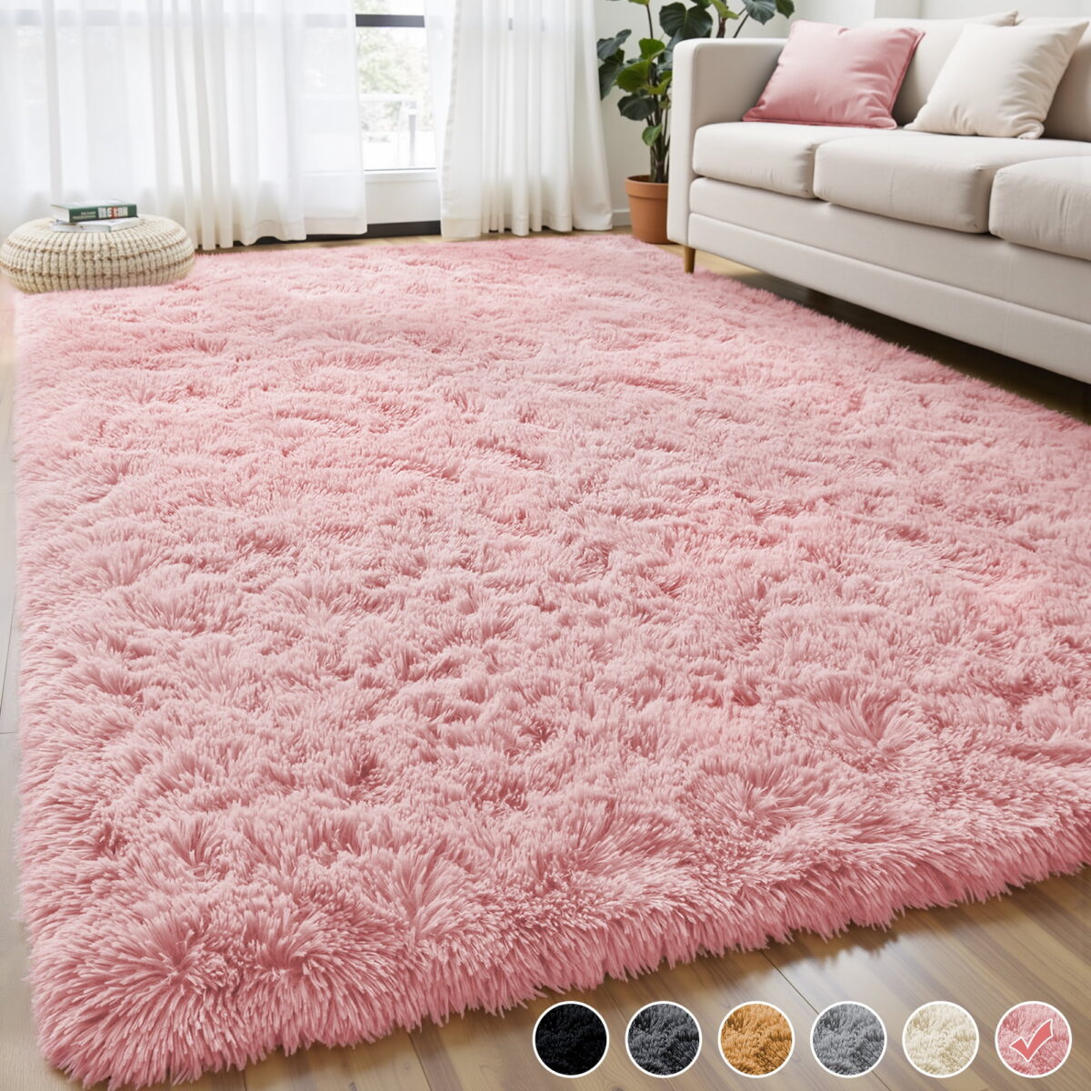 Nefoso Shag Area Rug, 8ft x 10ft Soft Fluffy Area Rugs for Living Room Bedroom Decor Carpet, Pink