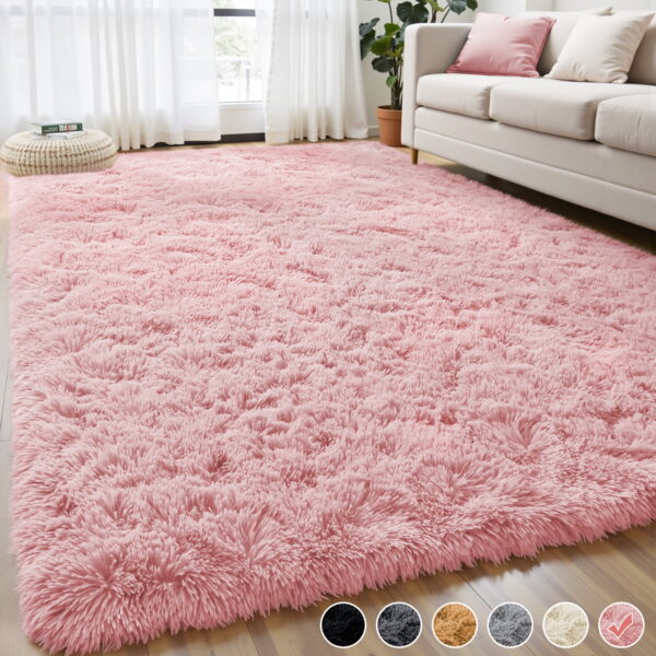 Nefoso Shag Area Rug, 8ft x 10ft Soft Fluffy Area Rugs for Living Room Bedroom Decor Carpet, Pink