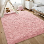 Nefoso Shag Area Rug, 8ft x 10ft Soft Fluffy Area Rugs for Living Room Bedroom Decor Carpet, Pink