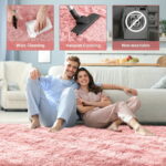 Nefoso Shag Area Rug, 8ft x 10ft Soft Fluffy Area Rugs for Living Room Bedroom Decor Carpet, Pink