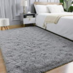 Nefoso Shag Area Rug, 8ft x 10ft Soft Fluffy Area Rugs for Living Room Bedroom Decor Carpet, Light Gray