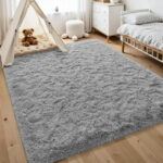 Nefoso Shag Area Rug, 8ft x 10ft Soft Fluffy Area Rugs for Living Room Bedroom Decor Carpet, Light Gray
