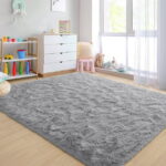 Nefoso Shag Area Rug, 8ft x 10ft Soft Fluffy Area Rugs for Living Room Bedroom Decor Carpet, Light Gray