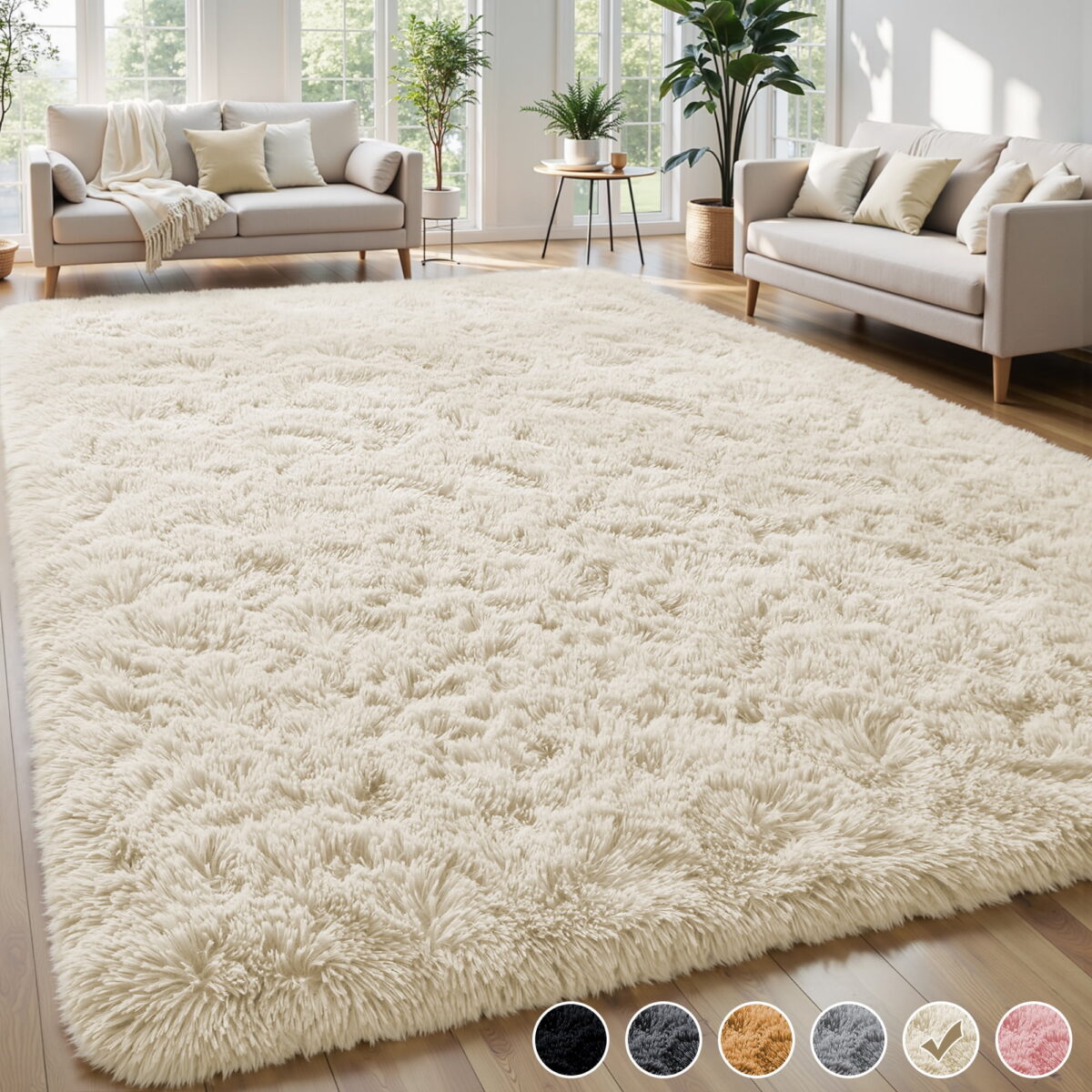 Nefoso Shag Area Rug, 9ft x 12ft Soft Fluffy Area Rugs for Living Room Bedroom Decor Carpet, Light Yellow