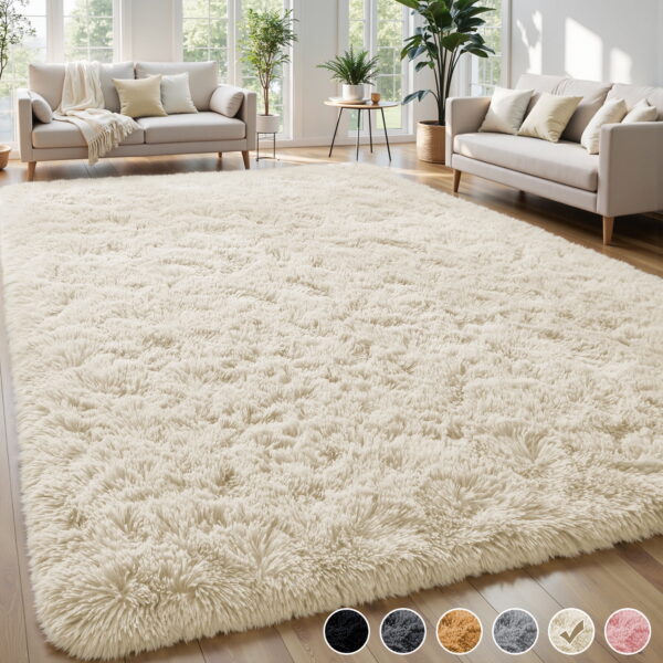 Nefoso Shag Area Rug, 9ft x 12ft Soft Fluffy Area Rugs for Living Room Bedroom Decor Carpet, Light Yellow