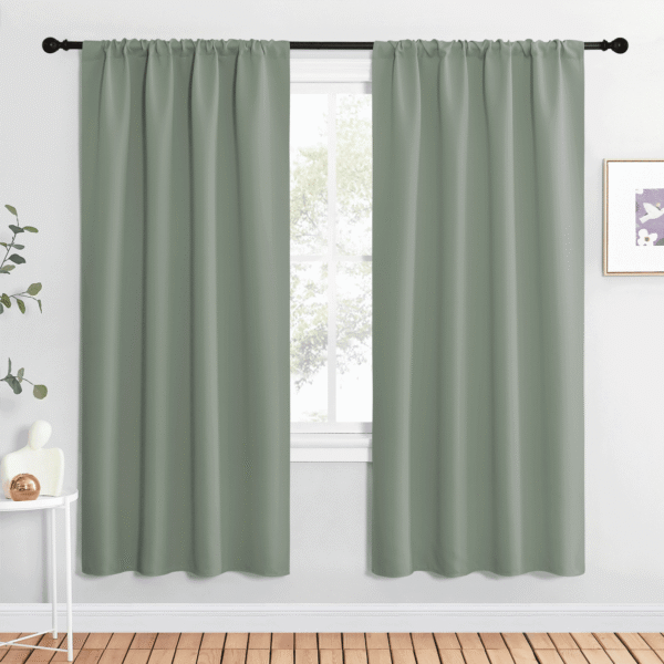 NICETOWN Blackout Curtains Modern Room Darkening Thermal Insulated Solid Drapes for Living Room, 2 Panels, W42 x L72, Greyish Green