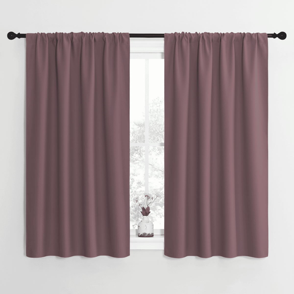 NICETOWN Blackout Curtains Solid Privacy Rod Pocket Noise Reducing Room Darkening Drapes, 2 Panels, W42 x L54, Dry Rose
