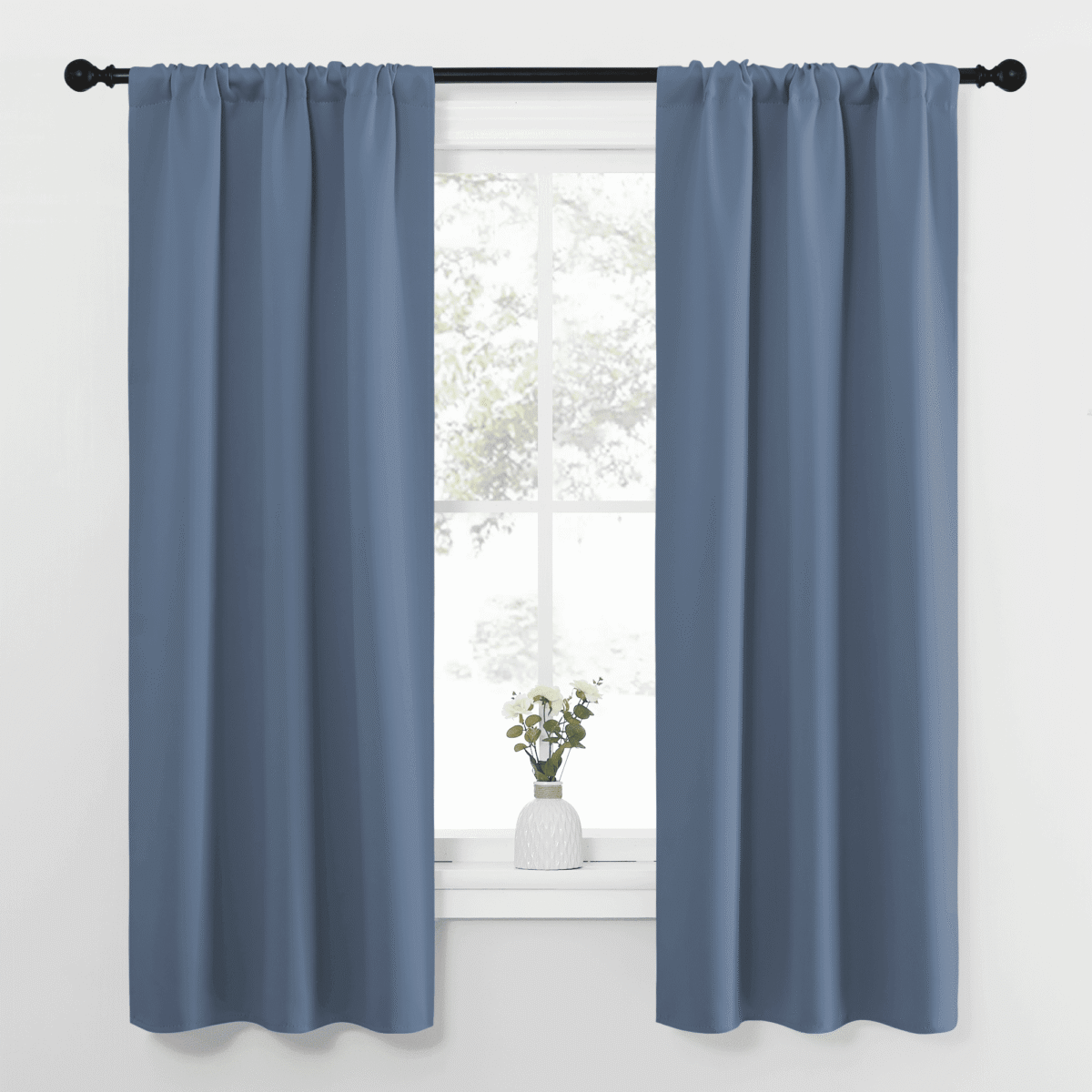 NICETOWN Blackout Curtains Thermal Insulated Rod Pocket Room Darkening Solid Drapes for Bedroom, W34 x L63, Set of 2, Stone Blue