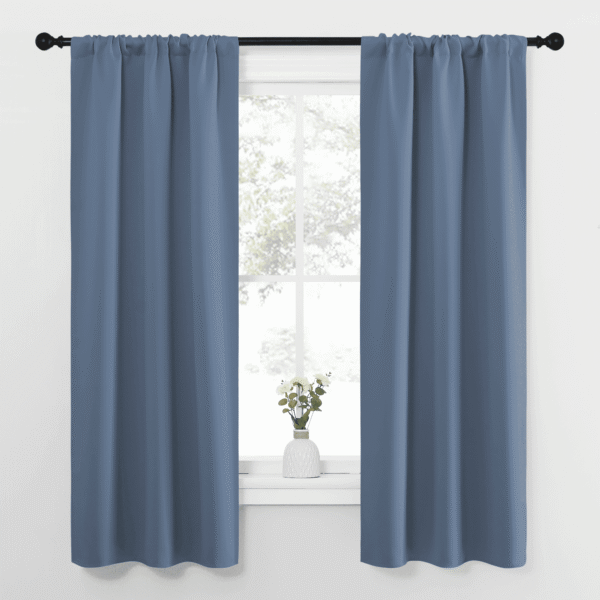 NICETOWN Blackout Curtains Thermal Insulated Rod Pocket Room Darkening Solid Drapes for Bedroom, W34 x L63, Set of 2, Stone Blue