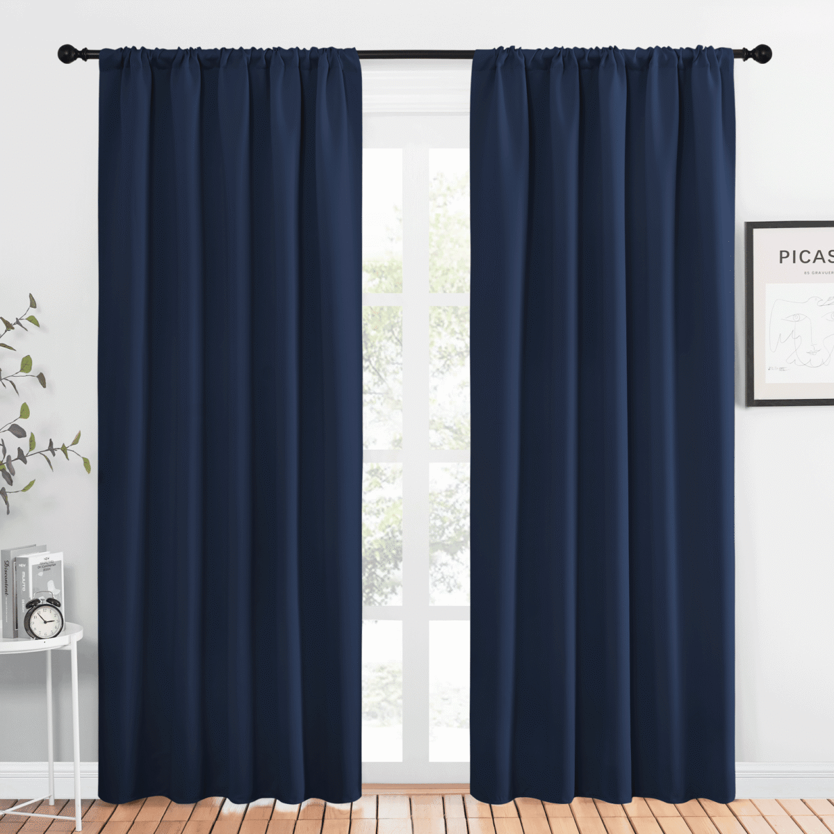 NICETOWN Navy Blackout Curtains Rod Pocket Curtains Panels Thermal Insulated Window Drapes for Boy's Room 52x84 inch 2 Panels
