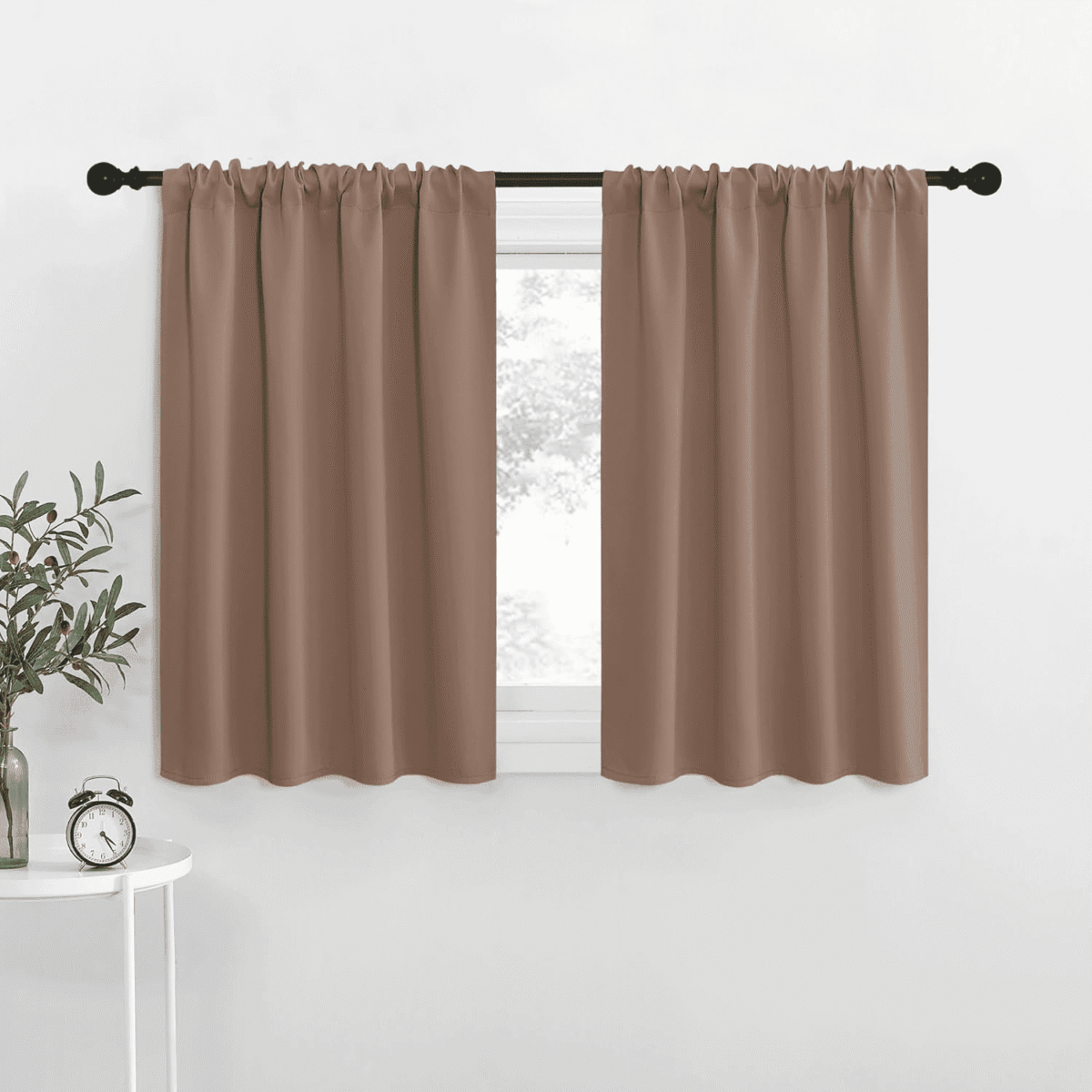 NICETOWN Short Blackout Curtains Rod Pocket Thermal Insulated Room Darkening Drapes for Kitchen, W34 x L30, Set of 2, Cappuccino