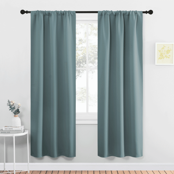 NICETOWN Solid Blackout Curtains Room Darkening Thermal Insulated Rod Pocket Privacy Window Treatment for Bedroom, W34 x L72, Greyish Blue, 2 Panels