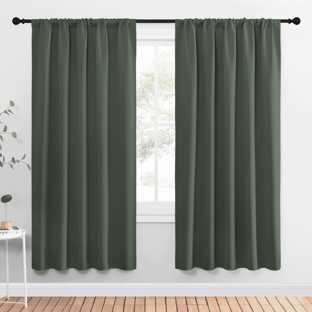 NICETOWN Solid Blackout Curtains Room Darkening Thermal Insulated Rod Pocket Drapes for Bedroom, Set of 2, W52 x L72, Dark Mallardm