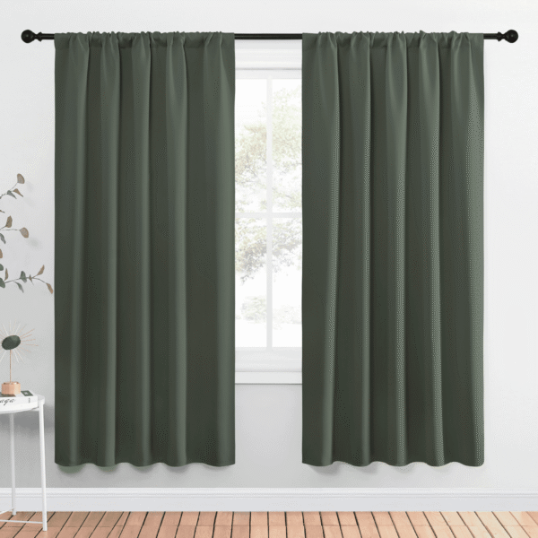 NICETOWN Solid Blackout Curtains Room Darkening Thermal Insulated Rod Pocket Drapes for Bedroom, Set of 2, W52 x L72, Dark Mallardm