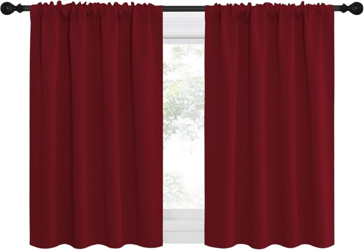 NICETOWN Solid Color Blackout Curtains Rod Pocket Noise Reduced Window Drapes for Bedroom 34x36 inch, Red, 2 Panels