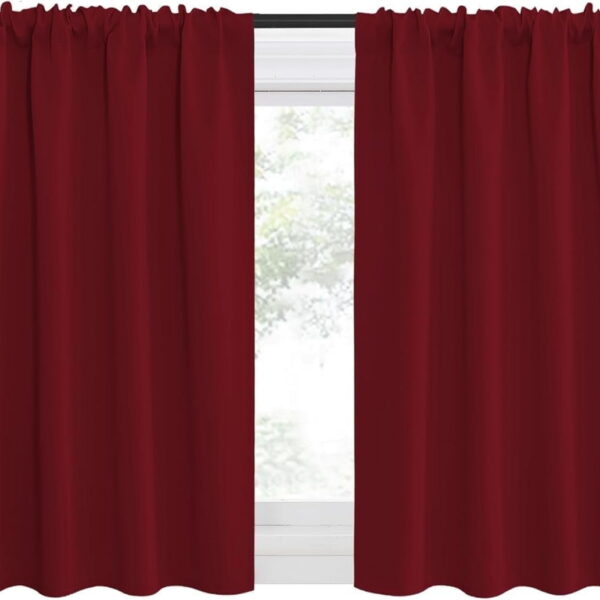NICETOWN Solid Color Blackout Curtains Rod Pocket Noise Reduced Window Drapes for Bedroom 34x36 inch, Red, 2 Panels