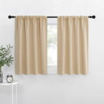 NICETOWN Solid Color Thermal Insulated Blackout Curtains Rod Pocket Window Treatments for Kitchen 34x36 inch, Biscotti Beige, 2 Panels