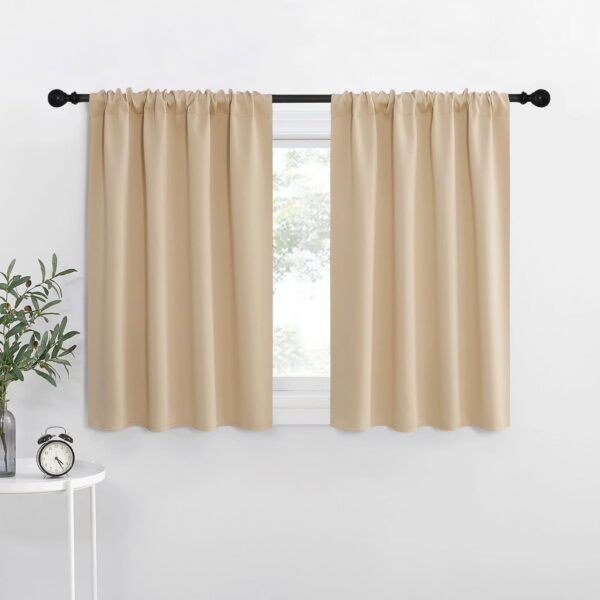 NICETOWN Solid Color Thermal Insulated Blackout Curtains Rod Pocket Window Treatments for Kitchen 34x36 inch, Biscotti Beige, 2 Panels
